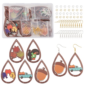 DIY-Kit zur Herstellung von Tropfenohrringen zum Erntedankfest, einschließlich Anhänger aus Kürbis-, Blatt- und Eichelholz, Messing-Sprungringe & Eisen-Ohrringhaken