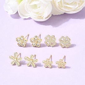 Серьги-гвоздики из латуни с микропаве и прозрачными кубическими циркониями ко Дню святого Валентина, без кадмия и без свинца, долговечный, стойки покрытие