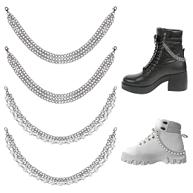 4шт. 2 стили многослойных цепочек для ботинок из железа, с застежками в виде клешней лобстера и пластиковой имитацией жемчуга