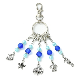 Alloy Fish/Starfish/Shell/ Sea Turtle/Sea Houre Pendant Decoration, with Acrylic/Glass Bead and Alloy Lobster Claw Clasps