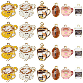 36Pcs 6 Styles Alloy Enamel Pendants, Coffee Themed Charms