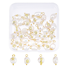 40 piezas 4 colgantes de perlas keshi naturales de estilo, con cabujones de aleación y presillas de latón, conchas y caballitos de mar y estrellas de mar