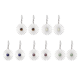 Étoile 201 boucles d'oreilles pendantes en acier inoxydable avec pierres précieuses naturelles pour femmes, avec 304 boucle d'oreille crochets en acier inoxydable