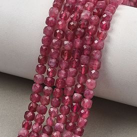 Натуральный розовый турмалин бисер нитей, граненые, кубические