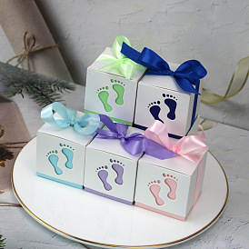 Folding Cardboard Candy Boxes, Wedding Gift Wrapping Box, with Ribbon, Square
