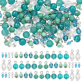 120 pcs 8 styles pendentifs en verre, avec les accessoires en fer
