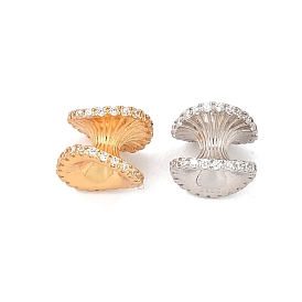 925 Sterling Silver Micro Pave Clear Cubic Zirconia Beads, Rack Plating, Long-Lasting Plated, Flower