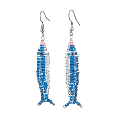 Серьги-подвески из стеклянных бусин тихоокеанской сайры, с крюком из нержавеющей стали 304, Платина и серебро