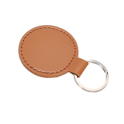 PU Leather Keychain, with Metal Key Ring, Flat Round