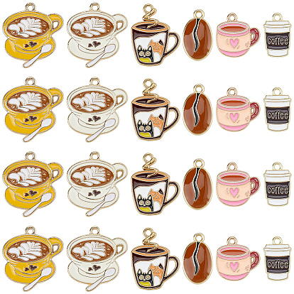 36Pcs 6 Styles Alloy Enamel Pendants, Coffee Themed Charms