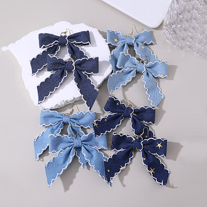 Серьги из ткани, бантом, золотые