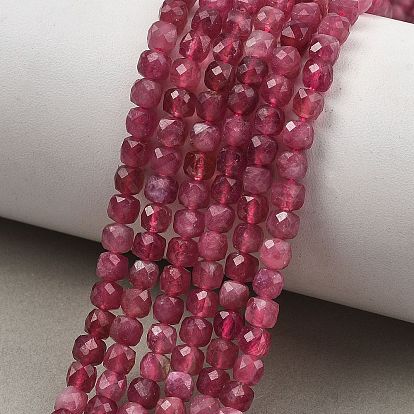 Натуральный розовый турмалин бисер нитей, граненые, кубические
