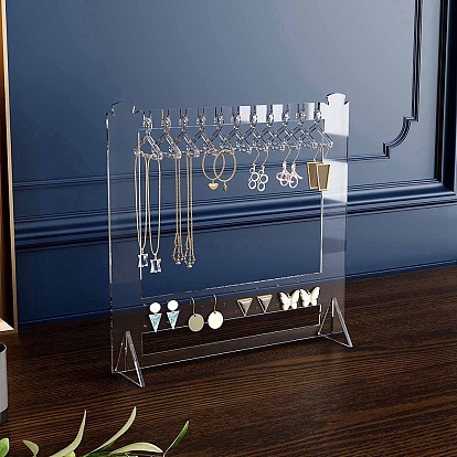 2-Tier Transparent Acrylic Organizer Display Stand, Coat Hanger Jewelry Holder for Earring, Necklace Storage