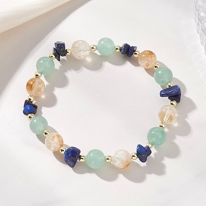 Женские браслеты из натуральных бусин цитрина, зеленого авантюрина и лазурита, круглые, с Гальваническим немагнитных синтетическими гематита бисера