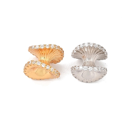 925 Sterling Silver Micro Pave Clear Cubic Zirconia Beads, Rack Plating, Long-Lasting Plated, Flower