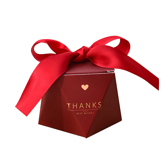 Folding Cardboard Candy Boxes, Wedding Gift Wrapping Box, with Ribbon, Polygon