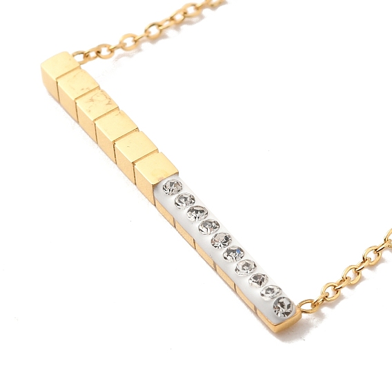 Ion Plating(IP) 304 Stainless Steel Rectangle Bar Pendant Necklaces, with Crystal Rhinestone