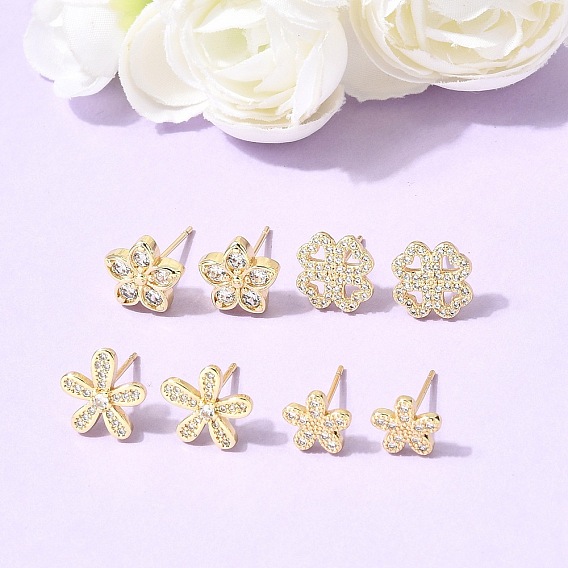 Серьги-гвоздики из латуни с микропаве и прозрачными кубическими циркониями ко Дню святого Валентина, без кадмия и без свинца, долговечный, стойки покрытие