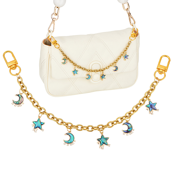 Подвеска в виде звезды и луны из латуни и натуральной ракушки пауа 304 декоративные цепочки для сумок из нержавеющей стали, с поворотными застежками сплава