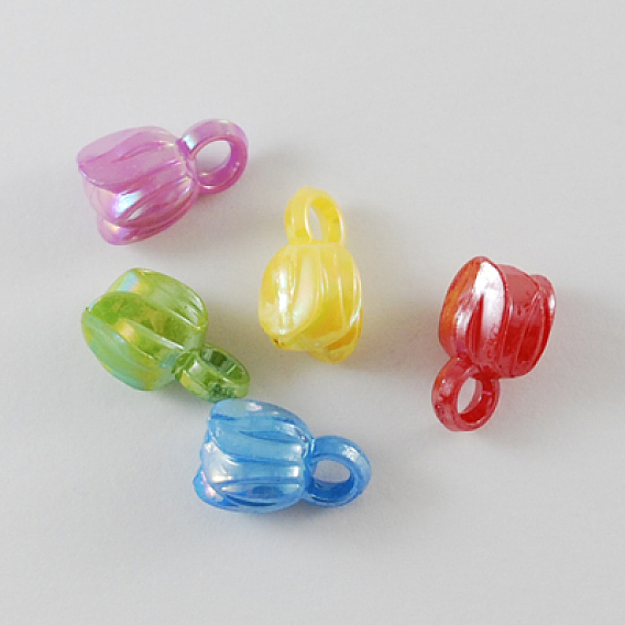 Opaque Acrylic Charms, AB Color, Flower, Mixed Color, 15x9x9mm, Hole: 3mm