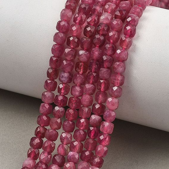 Natural Pink Tourmaline Beads Strands, Faceted, Cube