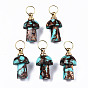 Assembled Natural Bronzite and Synthetic Turquoise Openable Perfume Bottle Pendants, with Light Gold Brass Findings, Dyed, Mushroom