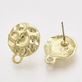 Alloy Stud Earring Findings, with Steel Pins and Loop, Flat Round