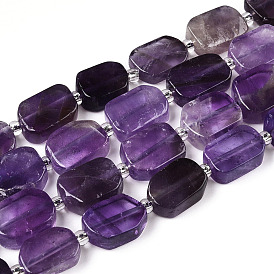 Natural Amethyst Beads Strands, with Seed Beads, Rectangle
