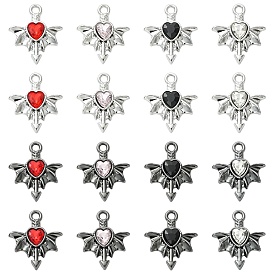 16 pcs 8 pendentifs en strass en alliage de couleurs, coeur avec des charmes de l'aile