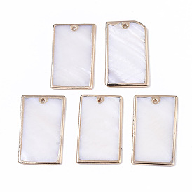 Natural Freshwater Shell Pendants, Brass Edge Golden Plated, Rectangle