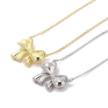 304 Stainless Steel Pendant Necklaces, Brass Micro Pave Clear Cubic Zirconia Pendant Necklaces