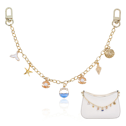 Подвеска в форме ракушки из сплава с синей эмалью на морскую тематику из латуни с декоративными цепочками, с поворотными застежками сплава