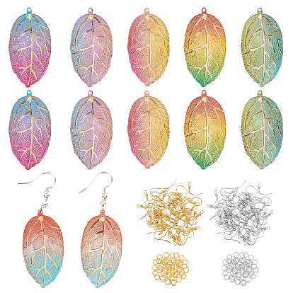 Kit de fabrication de boucles d'oreilles pendantes à breloques en forme de feuille colorée pour filles et femmes, y compris pendentifs acryliques, crochets et anneaux de saut en laiton