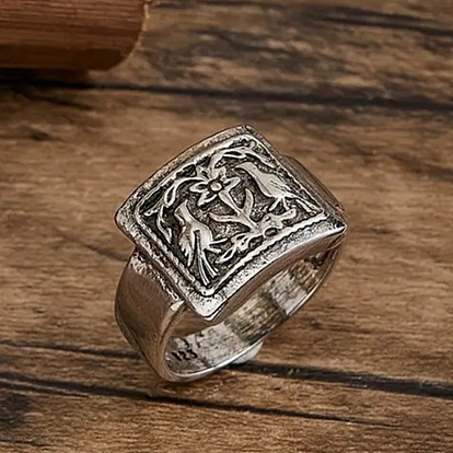 Прямоугольные кольца с узором из птиц и цветов из сплава