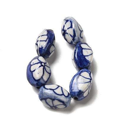 Handmade Porcelain Beads, Oval with Flower