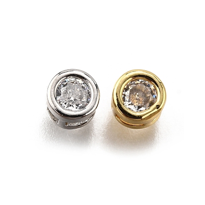 Плоские круглые латунные подвески-санки с микропаве из прозрачного кубического циркония, стойки покрытие, без кадмия и без свинца, долговечный