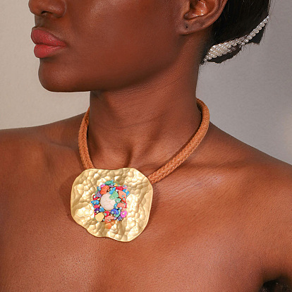 Комплекты из ожерелий с подвесками и серег с круглыми бусинами неправильной формы из сплава и синтетической бирюзы