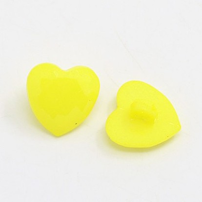 Acrylic Shank Buttons, 1-Hole, Dyed, Faceted, Heart
