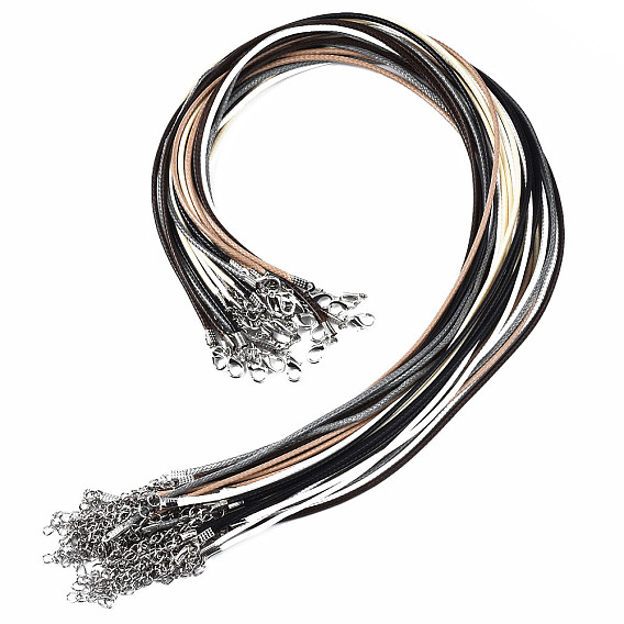 Вощеный шнур ожерелье решений, с железной застежкой платинового цвета и удлиняющей цепочкой