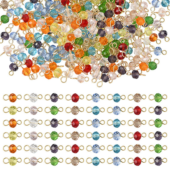 240Pcs 10 Colors Glass Connector Charms, with 304 Stainless Steel Findings