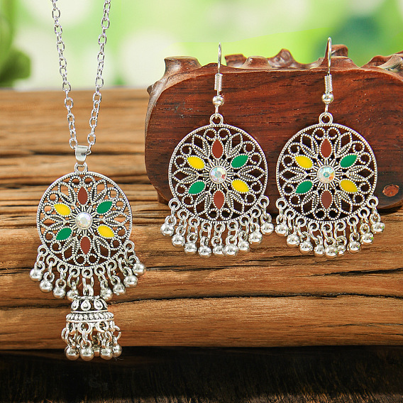 Комплект из ожерелья с подвеской и серег из сплава с эмалью