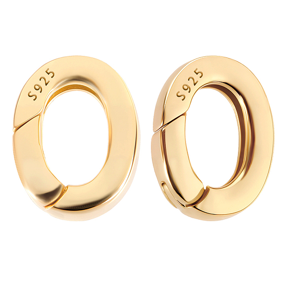 3 шт. 925 Кольца с пружинным затвором из стерлингового серебра, овал со штампом 925