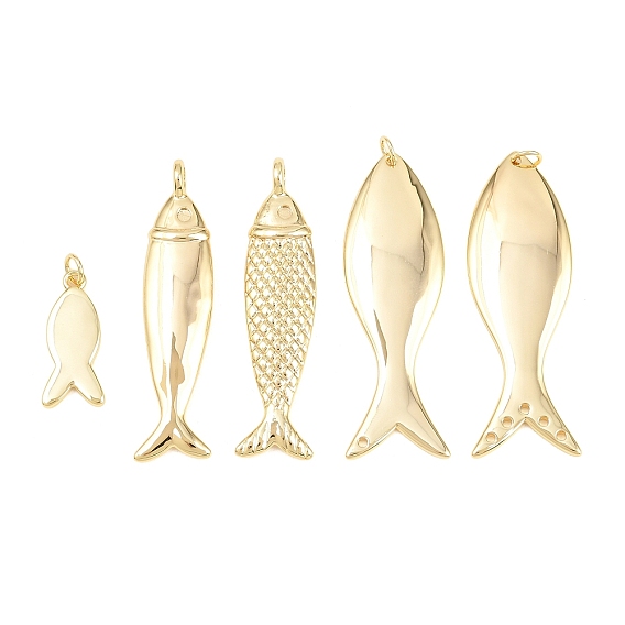Brass Pendants, Cadmium Free & Lead Free, Long-Lasting Plated, Rack Plating, Fish Charms