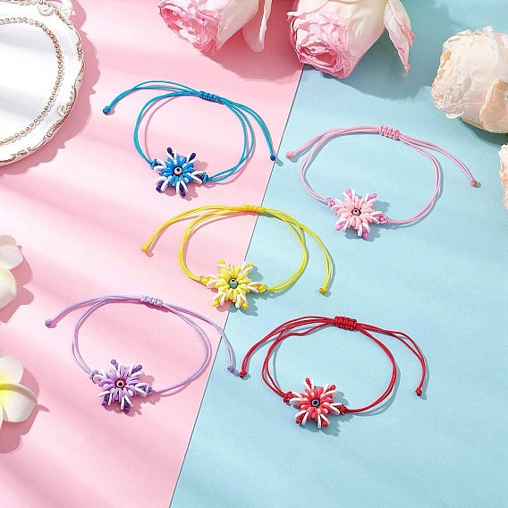 Регулируемые нейлоновые браслеты, гексаграмма с браслетами от сглаза для женщин, с бусинами лэмпворк и стеклянными бусинами