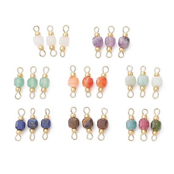 Натуральные ограненные кубические подвески из смешанных камней, натуральные цветочные амазонит, аметист, зеленый авантюрин, полосатый агат, лазурит, тигровый глаз, разноцветный турмалин и розовый кварц, золотые
