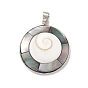 Natural Black Lip Shell Pendants, Flat Round Charms, with Brass Findings, Cadmium Free & Lead Free