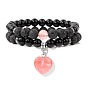 Браслеты с подвесками в виде сердца из натуральных и синтетических драгоценных камней, натуральный лавовый камень бусины эластичный браслет комплект ювелирных изделий для женщин