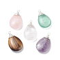 Natural Gemstone Pendants, with Silver Tone Copper Wire Wrapped, Teardrop