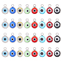 Handmade Lampwork Charms, with 304 Stainless Steel Findings, Flat Round with Evil Eye