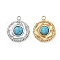 Synthetic Turquoise Pendants, 304 Stainless Steel Flat Round Bezeled Charms